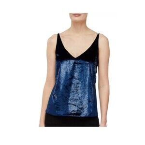 J Brand Lucy Cami Midnight Navy Blue Velvet Sleeveless Tank Top Metallic Shimmer